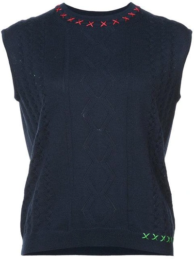 Shop Carven Stitch Detail Cropped Sweater Vest - Blue