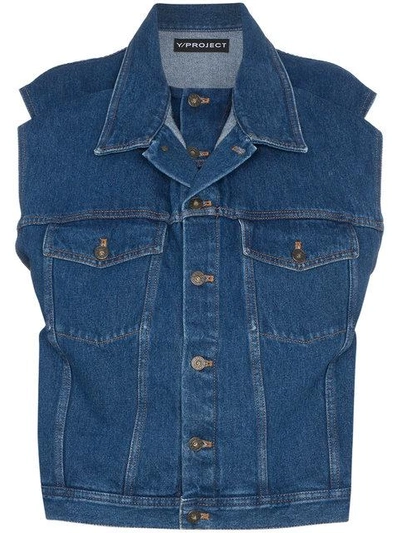 Shop Y/project Denim Sleeveless Jacket In Blue