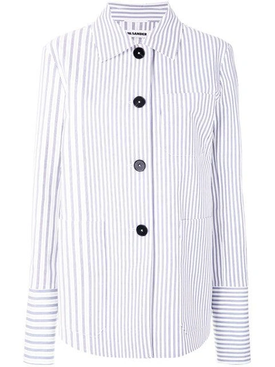 Shop Jil Sander Striped Boxy Jacket - Blue