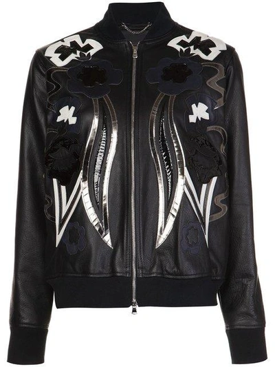 Shop Diesel Black Gold Leather Bomber Jacket