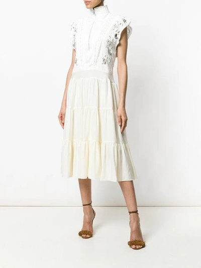 Shop Chloé Embroidered Band Collar Midi Dress In Neutrals
