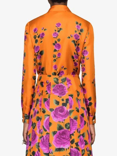 Shop Gucci Rose Garden Print Silk Shirt In Orange
