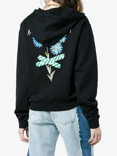 Shop Off-white Zip Front Floral Tape Print Hoodie - Black