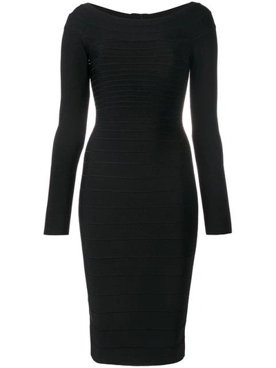 Shop Herve Leger Fitted Midi Dress In Black