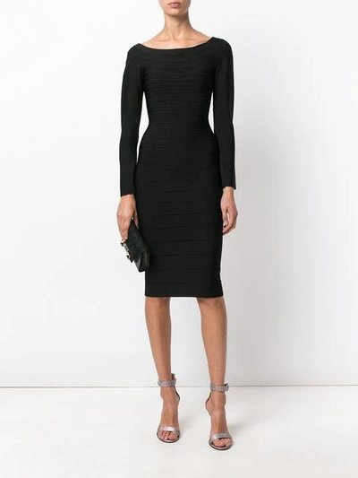 Shop Herve Leger Fitted Midi Dress In Black