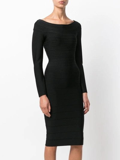 Shop Herve Leger Fitted Midi Dress In Black