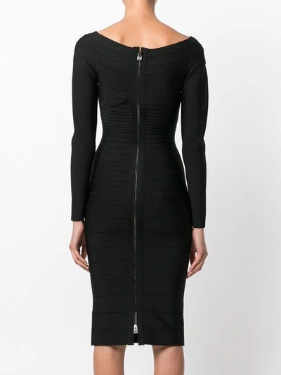 Shop Herve Leger Fitted Midi Dress In Black