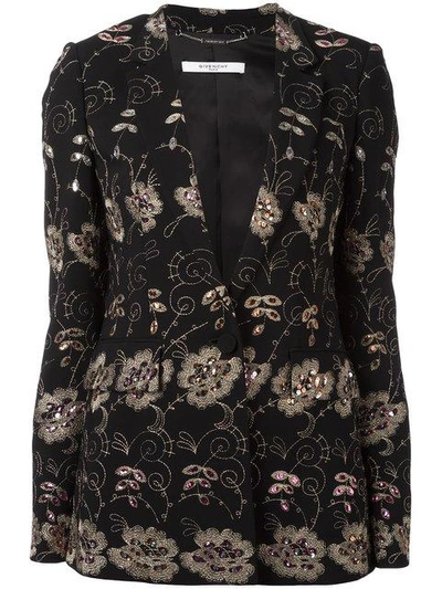 Shop Givenchy Floral Embroidered Blazer - Black