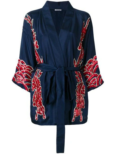 Shop P.a.r.o.s.h Embroidered Wrap Jacket In Blue