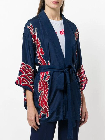 Shop P.a.r.o.s.h Embroidered Wrap Jacket In Blue