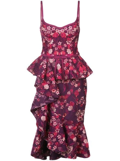 Shop Marchesa Notte Ruffle Floral Midi Dress In Pink