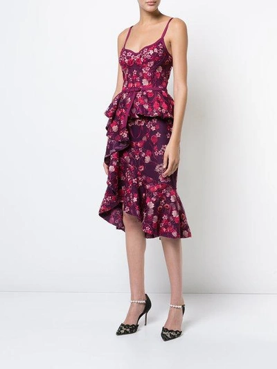 Shop Marchesa Notte Ruffle Floral Midi Dress In Pink