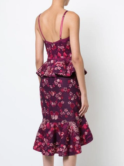 Shop Marchesa Notte Ruffle Floral Midi Dress In Pink