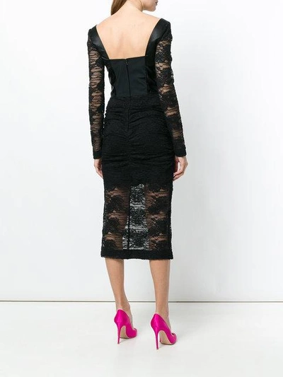 Shop Dolce & Gabbana Lace Fitted Midi Dress In Black