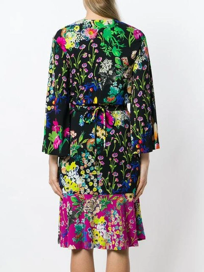 Shop Etro Floral Print Wrap Dress In Black