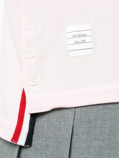 Shop Thom Browne Relaxed Fit Short Sleeve Polo With Center Back Red, White And Blue Stripe In Classic Pique In Pink