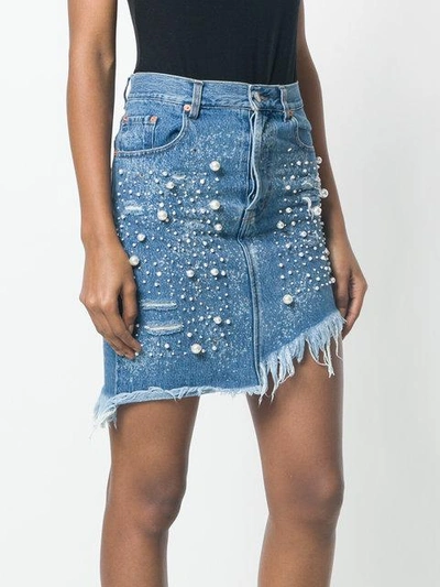 Shop Forte Couture Pearl Embellished Denim Skirt