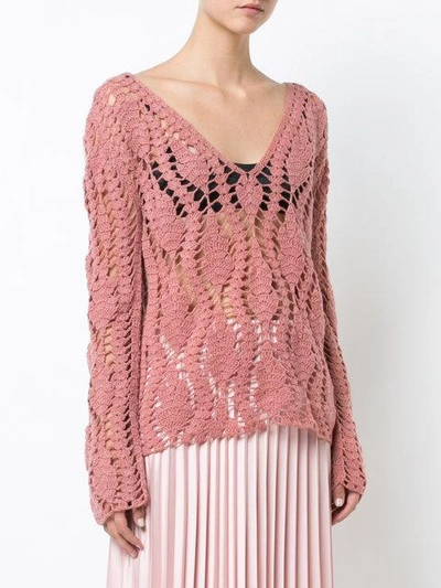 Shop Ryan Roche Crocheted Design Jumper - Pink