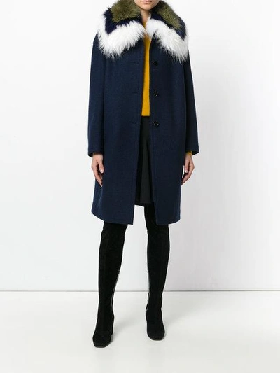 Shop Ermanno Scervino Fur Trim Coat  In Blue