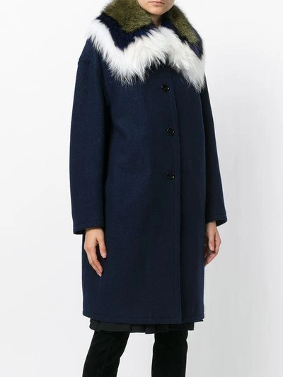 Shop Ermanno Scervino Fur Trim Coat  In Blue
