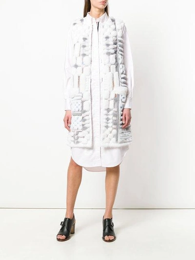 Shop Thom Browne Sleeveleshort Sleeve Cardigan Coat In Long & Sheared Mink Fur Applique On Tulle In Grey