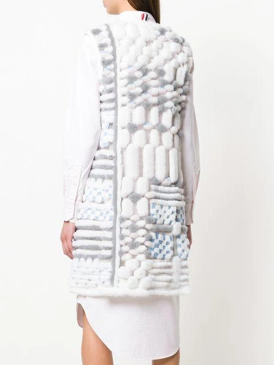 Shop Thom Browne Sleeveleshort Sleeve Cardigan Coat In Long & Sheared Mink Fur Applique On Tulle In Grey