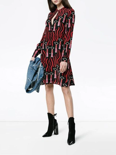 Shop Valentino Silk Lipstick Print Keyhole Dress - Black