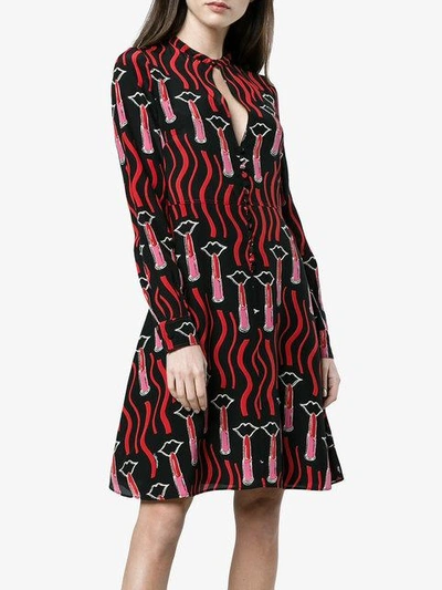 Shop Valentino Silk Lipstick Print Keyhole Dress - Black