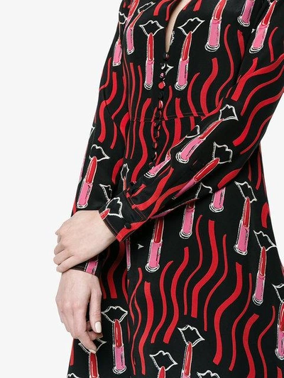Shop Valentino Silk Lipstick Print Keyhole Dress - Black