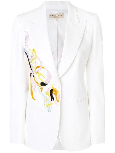 Shop Emilio Pucci Embroidered Tuxedo Blazer In White