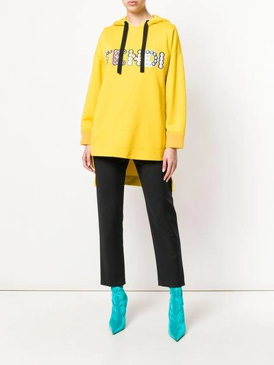 Shop Fendi Logo Hooded Sweatshirt In Yellow