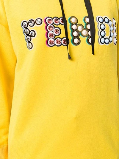 Shop Fendi Logo Hooded Sweatshirt In Yellow
