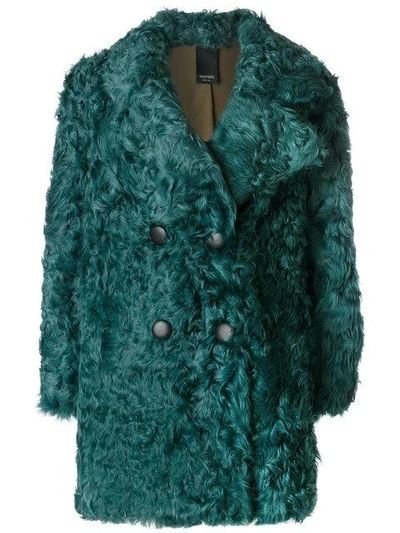 Shop Numerootto Double Breasted Shearling Coat  In Green