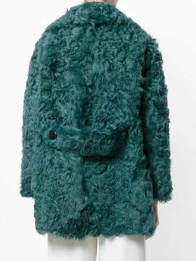 Shop Numerootto Double Breasted Shearling Coat  In Green
