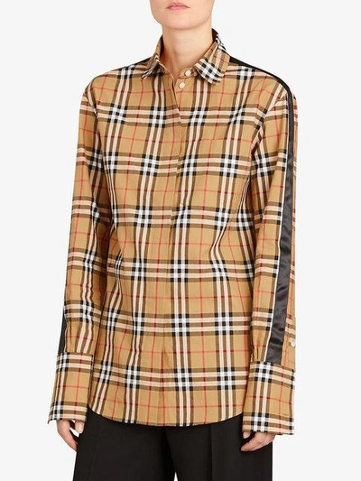 Shop Burberry Stripe Dtail Vintage Check Cotton Shirt In Brown