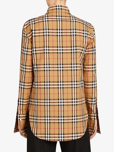 Shop Burberry Stripe Dtail Vintage Check Cotton Shirt In Brown