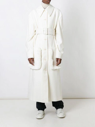 Shop Stella Mccartney 'addison' Oversize Fringed Coat - White