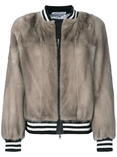 Shop Liska Fur Bomber Jacket - Grey