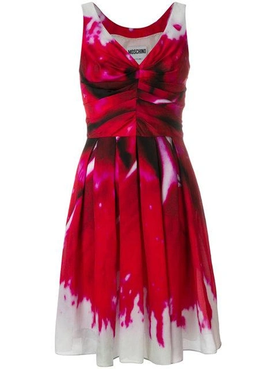 Shop Moschino Ruched Bodice Dress In Red
