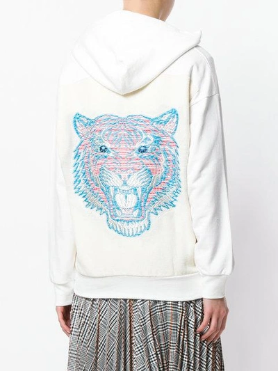Shop Forte Couture Embroidered Tiger Hoodie In White