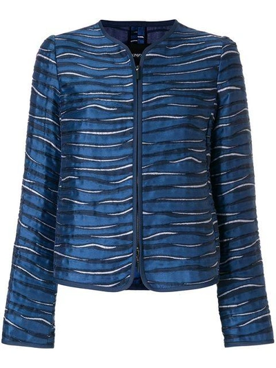 metallic printed collarless jacket