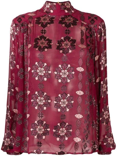 Shop Pierre Balmain Sheer Patterned Blouse In Pink