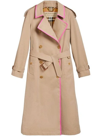 Shop Burberry Tape Detail Cotton Gabardine Trench Coat In Neutrals ,pink