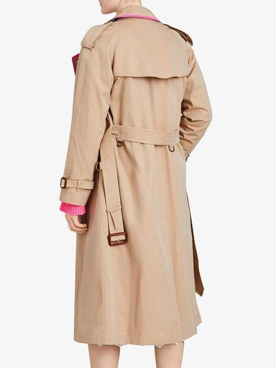 Shop Burberry Tape Detail Cotton Gabardine Trench Coat In Neutrals ,pink