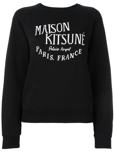 Shop Maison Kitsuné Logo Print Sweatshirt In Black