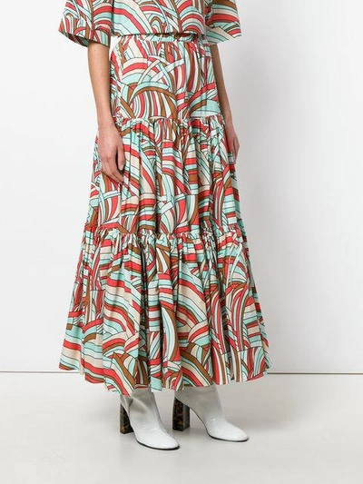 Shop La Doublej Onde Tiered Long Skirt In Multicolour