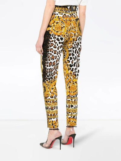 Shop Versace High Waist Patterned Skinny Jeans In Yellow