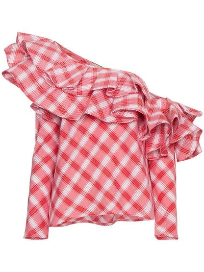 Shop Johanna Ortiz Mangas Coloradas One Shoulder Gingham Top - Red