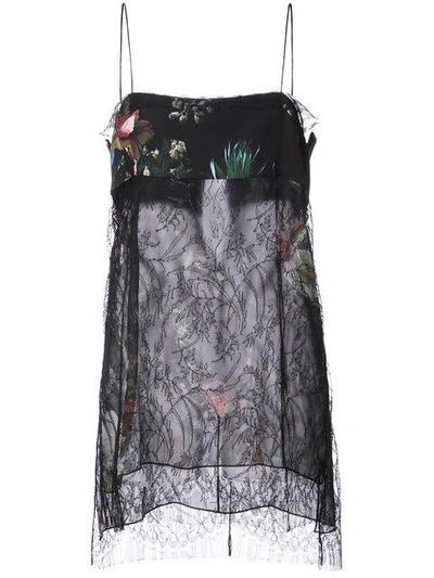 Shop Adam Lippes Floral Print And Lace Detail Sheer Camisole - Black