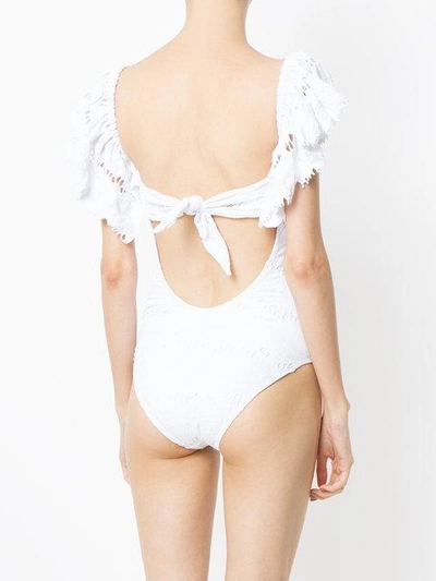 Shop Amir Slama Texture Ruffled Swimsuit In White